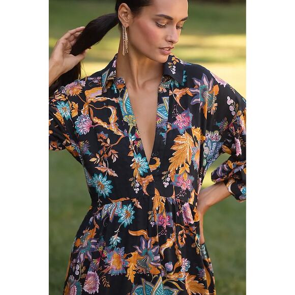 NEW NWT Anthropologie The Carolita Printed Tiered Shirt Dress by Celandine Sz S - Picture 2 of 11